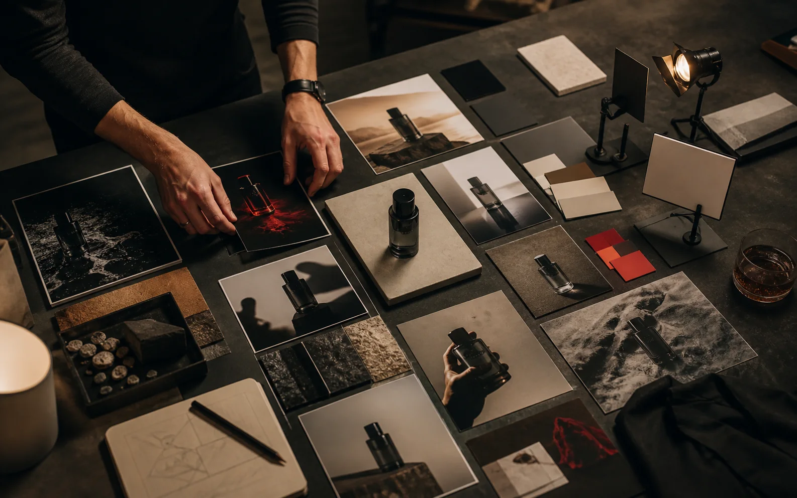Multiple AI-generated advertising concepts arranged for creative testing