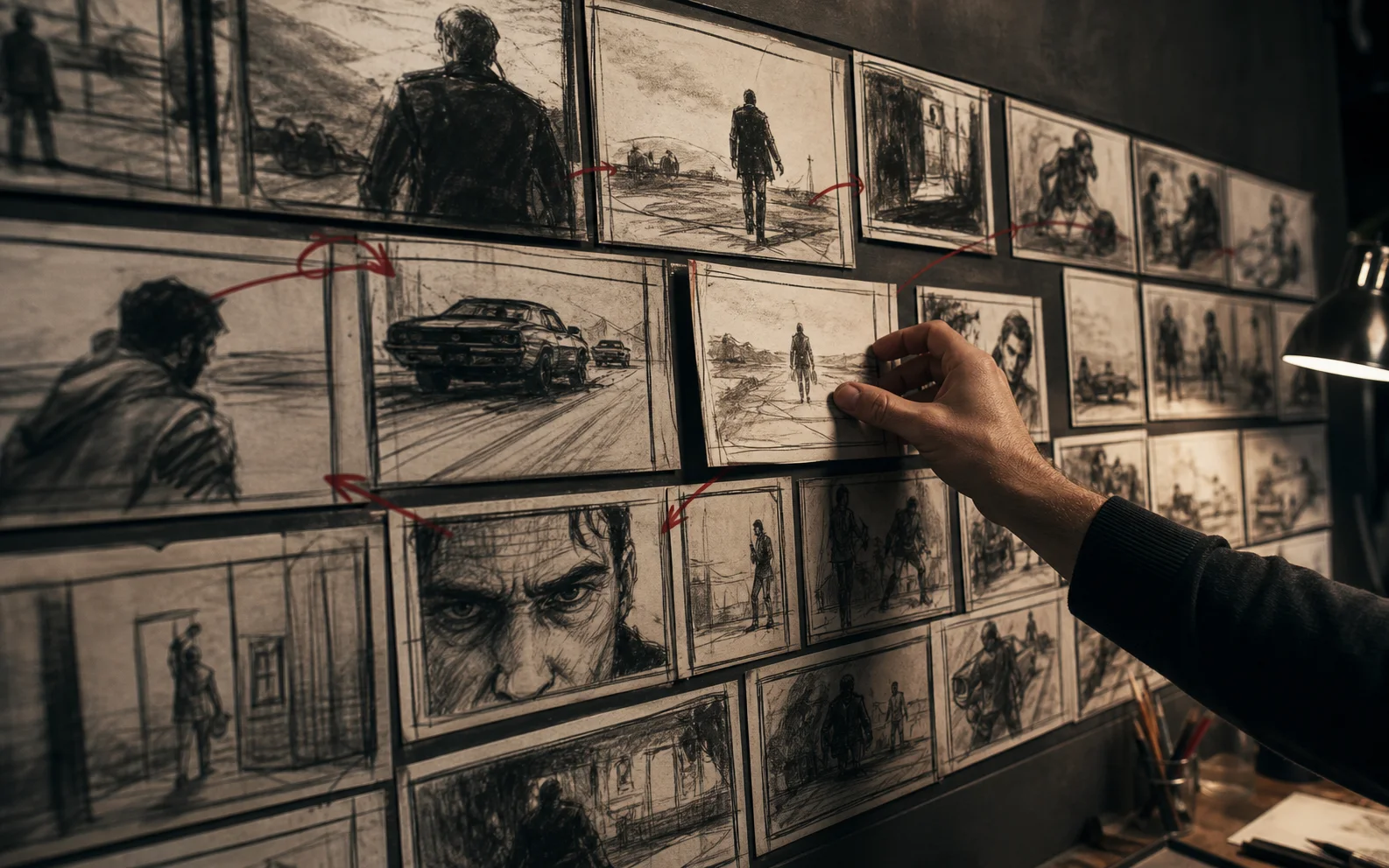 A visual storyboard connected to an AI video editing timeline