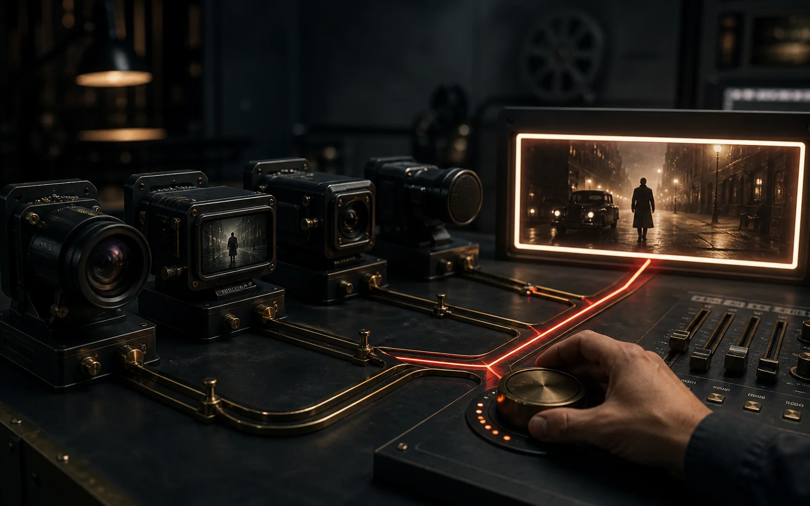 A cinematic AI-generated shot being evaluated inside a production workspace