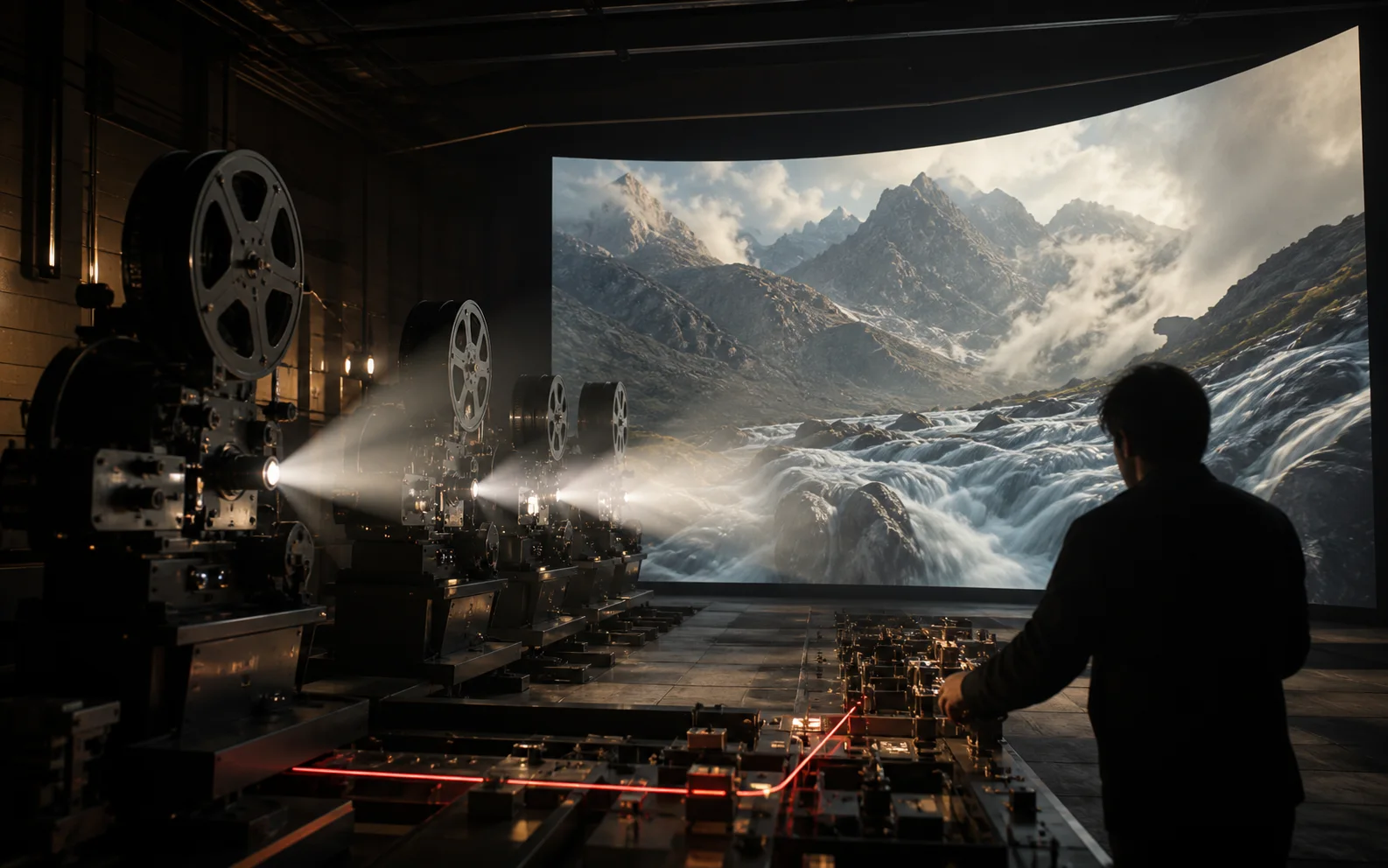 Creator routing a shot through a multi-model projection studio
