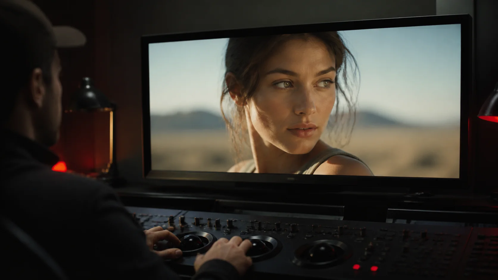 A cinematic generative video shot inside a creative production workspace